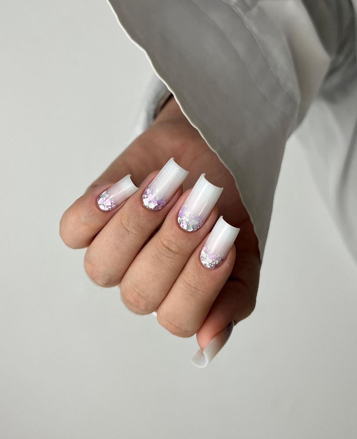 white nails with glitter