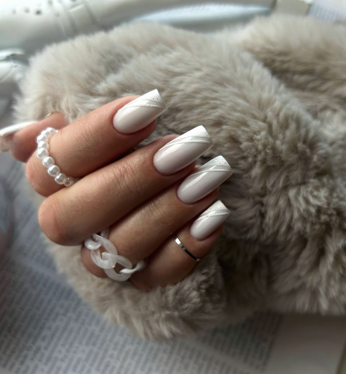 white nails with designs