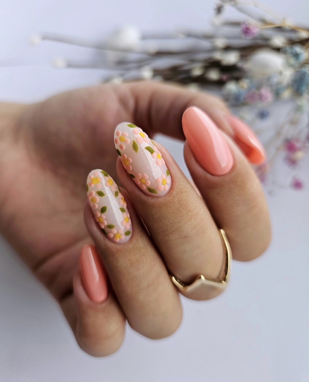peach nails with designs