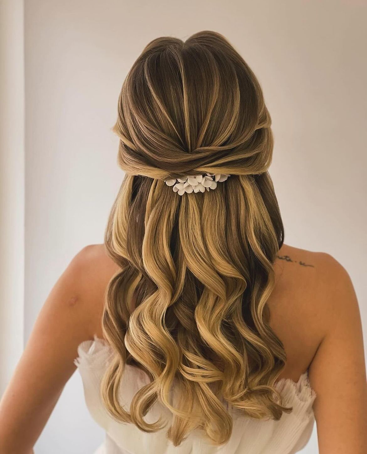 wedding hair half up half down + loose curls