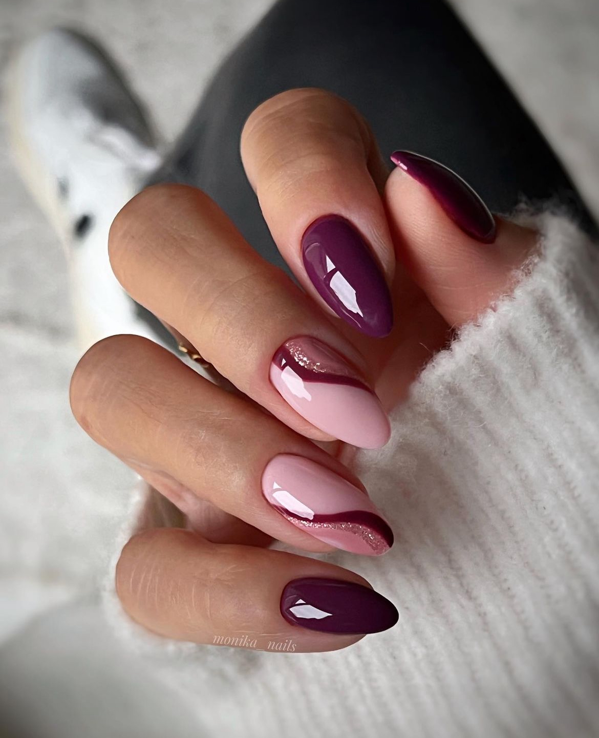 burgundy nails with chrome