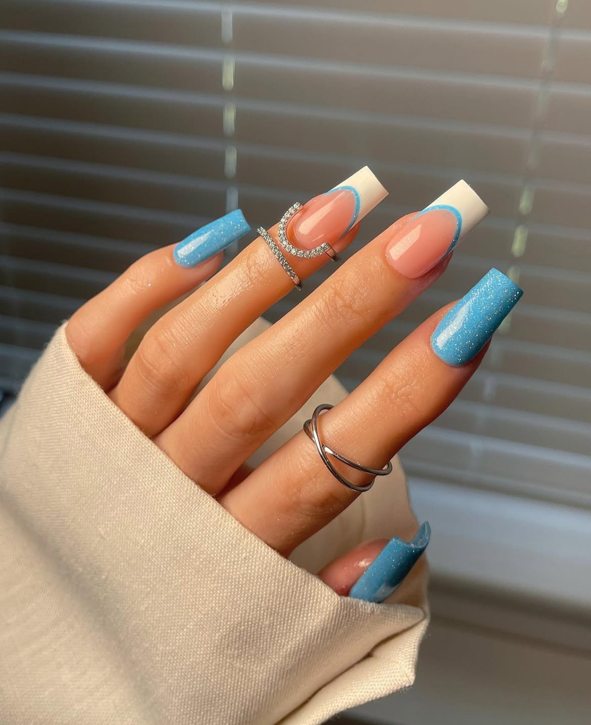 spring nails baby blue french tip