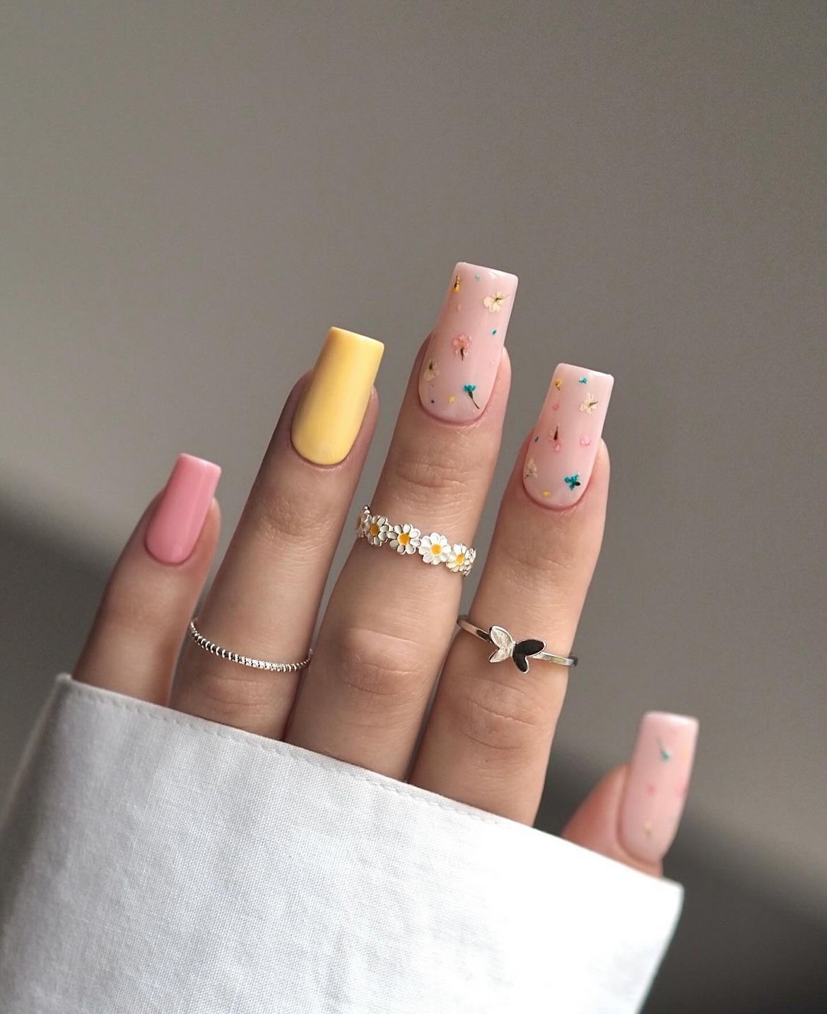 summer nails square flower