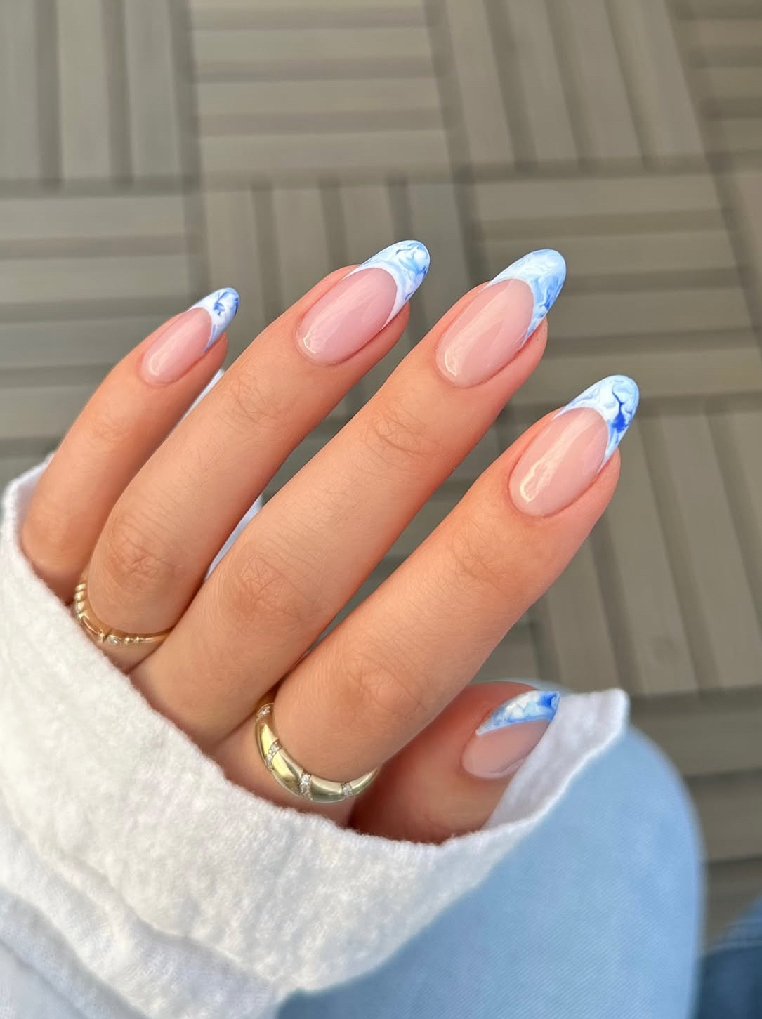 summer nails almond french tip blue